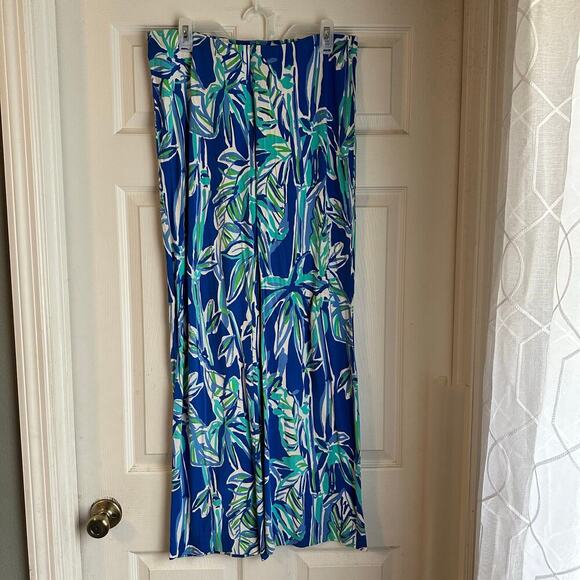 Lilly Pulitzer Blue Floral Flare Stretchy Pants Size M Style 86480 Rayon Spandex - Picture 1 of 8